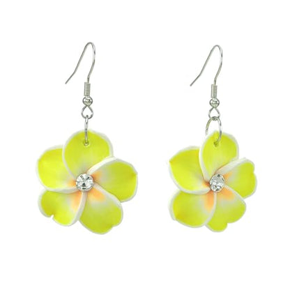 Floral Dangle Earrings for Women Hawaiian Tropical Plumeria Rubra Flower Drop Earrings with Cubic Zirconia Luau Beach Party Vacation Hawaiian Accessories Jewelry Gift - color: Yellow