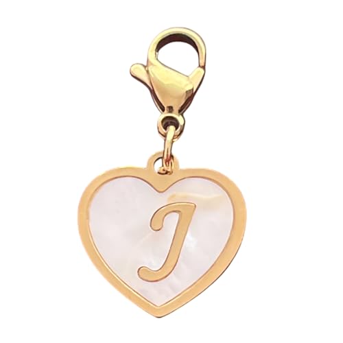 Golden Heart Titanium Steel Shell Finish Alphabet Letter Clip-On Charms A-Z Initial Pendant for Bracelet, Necklace, Keychain, DIY Jewelry Making - color: J
