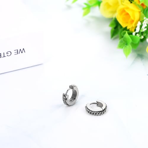 Aroncent Stainless Steel Hoop Earrings: 3-8 Pairs Men Small Hoop Huggie Hinged Earrings Set for Men Women 4mm Valentine Day Gifts - color: C-2PCS-Sliver+Black