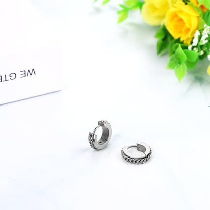 Aroncent Stainless Steel Hoop Earrings: 3-8 Pairs Men Small Hoop Huggie Hinged Earrings Set for Men Women 4mm Valentine Day Gifts - color: C-2PCS-Sliver+Black