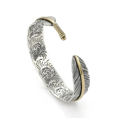 Yocoyee Vintage Feather Cuff Bracelet Lucky Hoop Feather Copper Bangle Simple Retro Adjustable Bracelet Jewelry for Men and Women