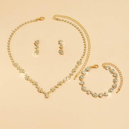 Unicra Bride Crystal Necklace Earrings Set Bridal Wedding Jewelry Sets Rhinestone Choker Necklace Costume Jewelry Set for Women and Brides - color: Gold Necklace Bracelet Earrings