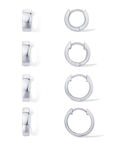 PAVOI 18K Gold Plated Small Hoop Earrings for Women, Earrings Piercing Pack | Hypoallergenic Earrings with 925 Sterling Silver Posts, Trendy Geometric Chunky Huggie Hoop Earrings - style: 4-Piece Set