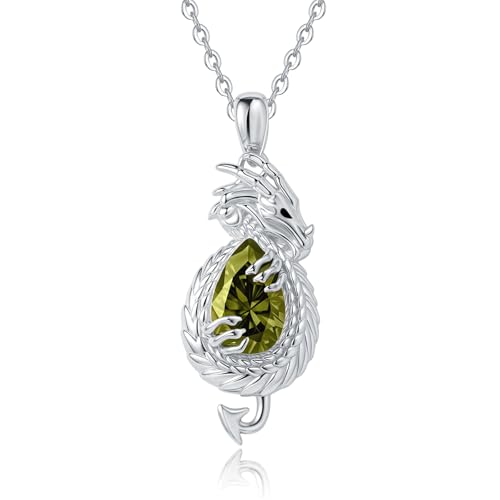 Dragon Necklace Sterling Silver Wyvern Pendant Jewelry with Teardrop Birthstone Gifs for Women - style: Dragon necklace-Peridot stone