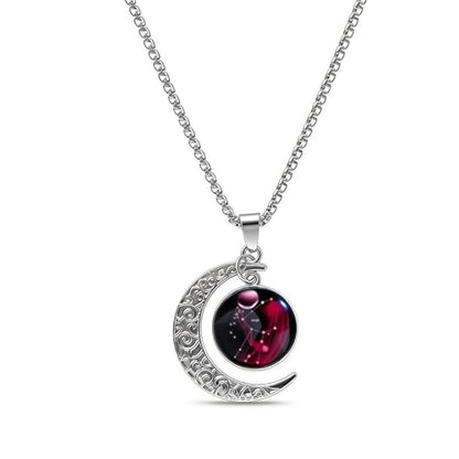 Stainless Steel Mens Necklace 12 Zodiac Moon Galaxy Pendant Necklace,22.8 Inch Stainless Steel Chain, 1.13 Inch Aries/Pisces Celestial Crescent Moon Star Sign Charm Jewelry - style: Virgo（8.23-9.22）