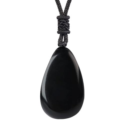 Anjiucc Natural Gemstone Tree of Life Black Obsidian/Golden Obsidian Pendant Necklace for Male and Female Necklace - color: Black obsidian 2