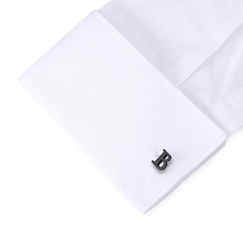 HONEY BEAR Black Initial Letter Round Cufflinks Tie Clip Set for Men | Wedding Business, Tarnish-Resistant, Steel-Plated Copper Base, Gift Box, for Groomsmen, Father, Husband, Anniversary, Formal - style: B