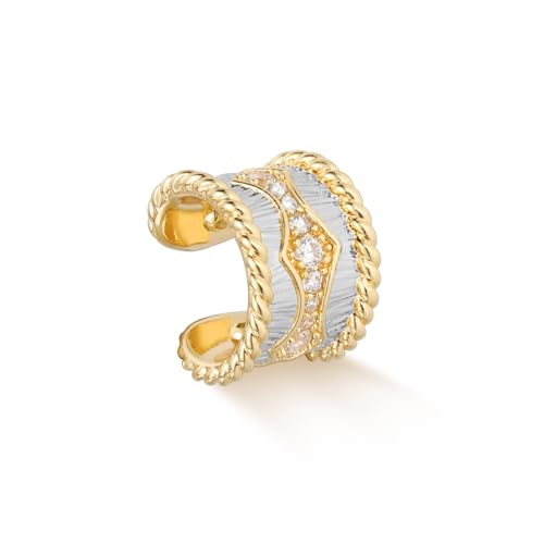 Women Ear Cuff Earrings Gold Non Pierced Cartilage Clip on Open Wrap Twist Hoop 14K Gold Plated Simple Hypoallergenic Everyday Jewelry - style: Two-tone