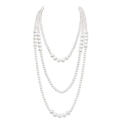 Long Pearl Necklaces for Women Cream White Faux Pearl Strand Layered Necklace Costume Jewelry - color: White