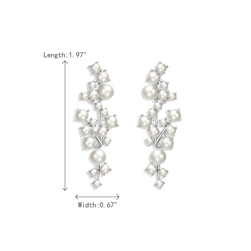 Crysdue Simulated Pearl Earrings for Women, Dainty Silver/Gold/Rose Gold Plated Cubic Zirconia Drop Dangle Earrings Wedding Jewelry for Bride Bridesmaid - style: G_CZ+pearl, rose gold