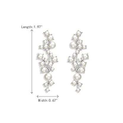 Crysdue Simulated Pearl Earrings for Women, Dainty Silver/Gold/Rose Gold Plated Cubic Zirconia Drop Dangle Earrings Wedding Jewelry for Bride Bridesmaid - style: G_CZ+pearl, rose gold