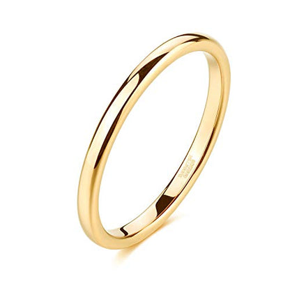 TRUMIUM 2mm 4mm 6mm 8mm Tungsten Wedding Band Ring for Men Women Silver/Rose Gold Plated/Rainbow/Gold Plated Domed High Polish Engagement Promise Rings Comfort Fit 4-15 - color: 2mm 24k gold plated