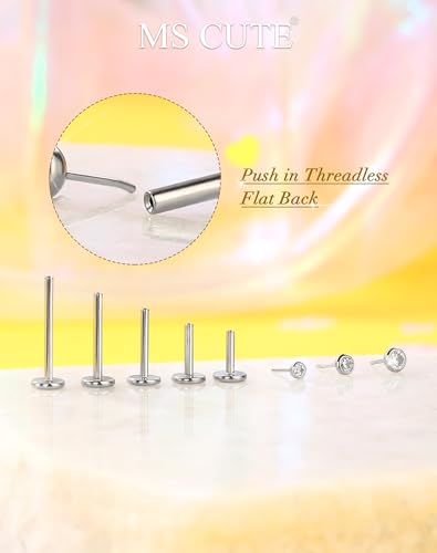 2Pcs Silver 20G/18G/16G Threadless Nose Stud Flat Back Earrings 316L Surgical Steel CZ Daity Nose Helix Cartilage Tragus Conch Labret Medusa Monroe Piercing Jewelry-Multiple Sizes & Gauges - size: 2PCS, 18g 5mm, 2mm CZ