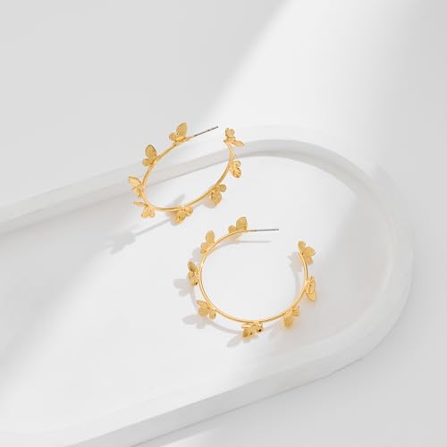 Large Gold Knot Hoop Earrings for Women 18K Gold Hoop Earrings Statement Lightweight Hoops Trendy Gold Hoops Earrings Jewelry - color: A-Butterfly
