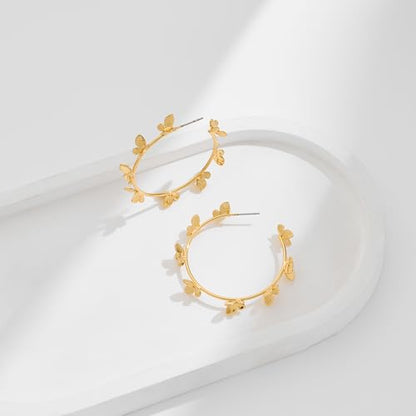 Large Gold Knot Hoop Earrings for Women 18K Gold Hoop Earrings Statement Lightweight Hoops Trendy Gold Hoops Earrings Jewelry - color: A-Butterfly