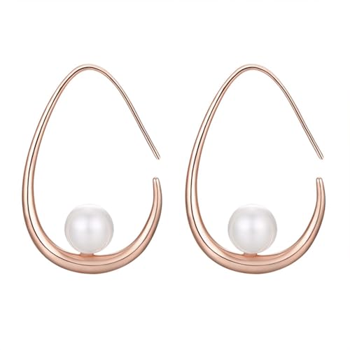 14k Gold Plated Lightweight Pearl Earrings,Trendy Jewelry,Teardrop Hoop Earrings for Women,Pearl Drop Earrings,Elegant Jewelry for Gifts - color: rose gold drop pearl