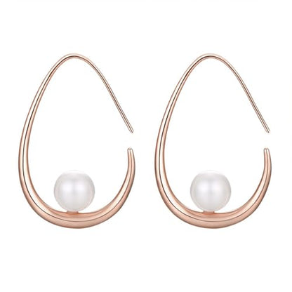 14k Gold Plated Lightweight Pearl Earrings,Trendy Jewelry,Teardrop Hoop Earrings for Women,Pearl Drop Earrings,Elegant Jewelry for Gifts - color: rose gold drop pearl