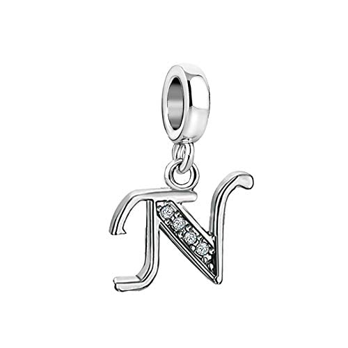 LSxAB Sparkling Initial Letter Charm Compatible with Pandora Charms Bracelets for Women A-Z Pendant Jewelry - style: N