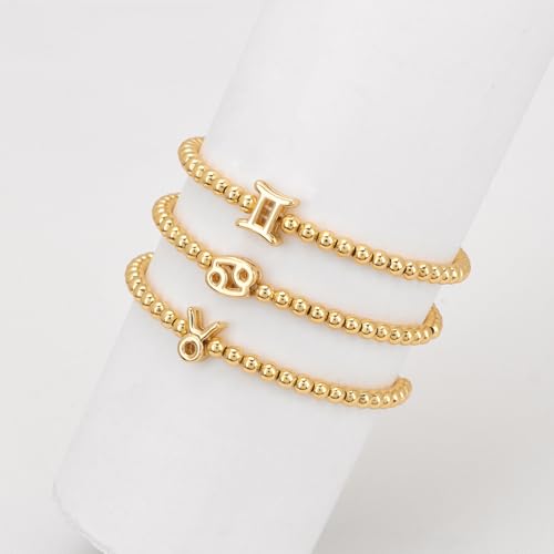 Gold 12 Constellations Bracelets for Women, 18K Gold Plated Beaded Stretch Bubble Bracelets Charm Jewelry Bracelet Gifts for Birthday Mother's Day Valentines Christmas - color: Gemini