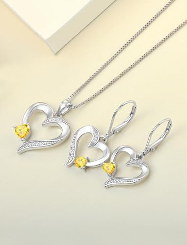 YL Heart Necklace 925 Sterling Silver Love Heart Pendant Birthstone Jewelry for Women - color: 11-topaz-Nov