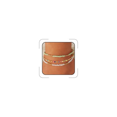 Starfish Mermaid Anklets Bracelets for Women Waterproof Gold Beaded Seashell Starfish Anklets Bohemian Summer Surf Stackable Anklet Bracelet Hawaiian Mermaid Jewelry Outfits for Women - style: 3PCS Bead