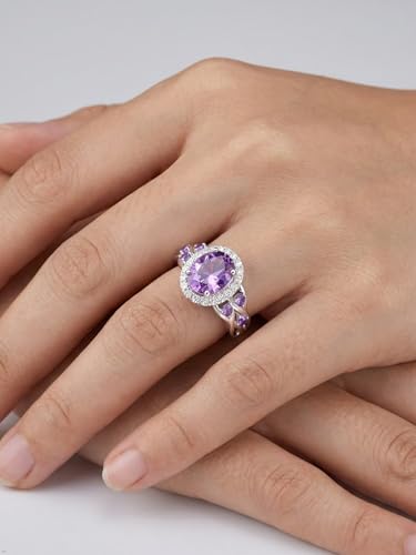 2-3 Carat Oval Engagement Ring 925 Silver Celtic Knot Birthstone Rings for Women Hypoallergenic Amehtyst/Aquamarine/Emerald/Ruby/Sapphire Cocktail Rings Jewelry Size 6-10 - color: A - Amethyst