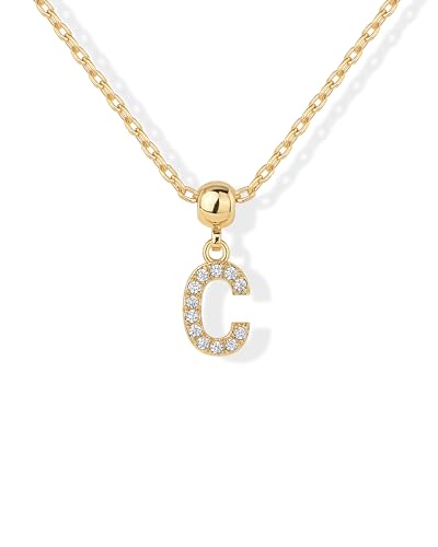 PAVOI 14K Gold Plated Dainty Initial Letter Necklace with Charms for Women | Adjustable Chain Gold Charm Initial Necklaces, Small Alphabet Letters Removable Pendants Cute Jewelry Gifts - style: - C