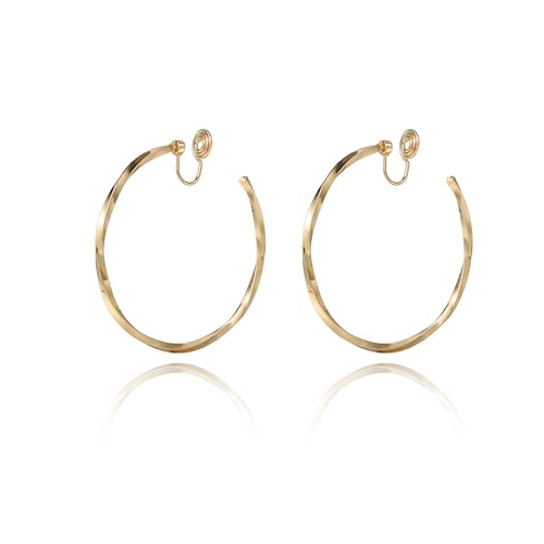 Gold Clip On Hoop Earrings for Women Large Rhinestone Statement Hoops Non Pierced Earrings Wedding Bridesmaid Party Jewelry - color: B1:gold