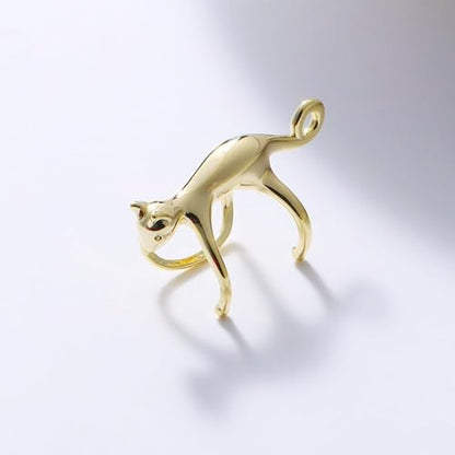 Sterling Cat Ear Cuff for Women, Cute No Piercing Cat Climber Earrings, Dainty Animal Crawler Cartilage Gifts - color: gold