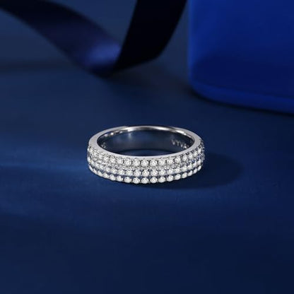 Moissanite Eternity Ring for Women Round Cut D Color VVS1 Moissanite Wedding Band, S925 Sterling Silver 18K White Gold Plated Promise Engagement Rings for Women - style: 0.65CTTW Half Eternity Band
