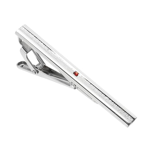 PATIKIL Tie Clip for Men, Rhinestones Necktie Bar Pinch Clips with Black Gift Box for Regular Ties Wedding Business Valentine's Day Father's Day Anniversary - color: Silver Tone(Red)
