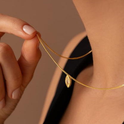 Gold Necklace for Women, 14k Gold Plated Cubic Zirconia Solitaire Pendant Necklace Waterproof Formal Necklaces for Women Cute Simple Necklaces Trendy Gold Jewelry Non Tarnish - color: Gold-Marquise cz