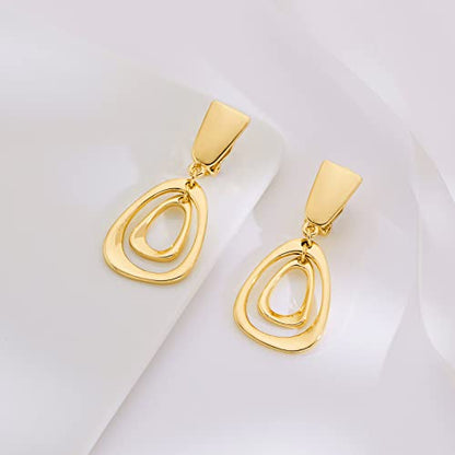 Matte Gold Silver Large Clip On Earrings for Women Statement Earrings - color: Color A