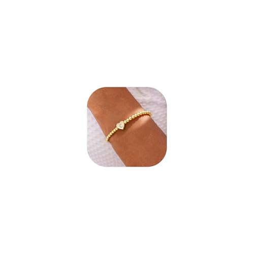 Beaded Bracelets for Women Dainty Beaded Heart Initial Bracelets Letter A-Z Charm Stretch Bead Ball Bracelet Trendy Jewelry Gifts - style: Gold-C