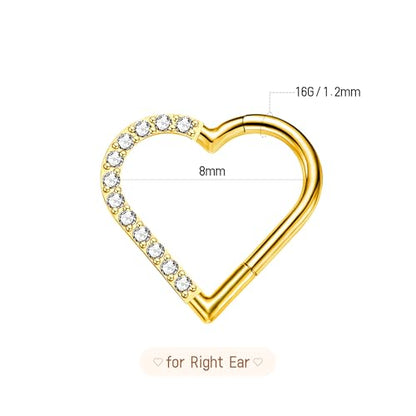 Cartilage Daith Earrings For Women Small 14K Gold Plated Hoop Hypoallergenic Helix Piercing Huggie Surgical Steel Diamond Implant Cubic Zirconia Prom Gift Jewelry - color: Right Ear-Gold, size: 16g-8mm