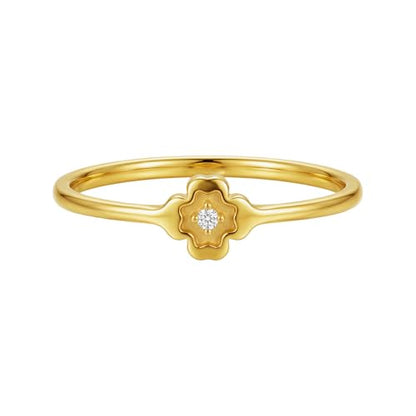 1mm CZ Clover Rings for Women | 18k Gold Plated Titanium Cubic Zirconia Minimalist Fashion Dainty Ring - color: Gold