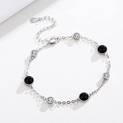 925 Sterling Silver Bohemia Hawaiian Beach Mermaid Floral Bracelet Birthday Graduation Gifts for Women with Gifts Box - style: 22-Black Onyx