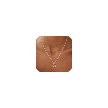 Initial Necklaces for Women - 14K Gold Silver Plated Letter Necklace Name Personalized Dainty Fashion Chain Non Tarnish Single Cute Pendant Necklace Charm Jewelry Gift for Women Her - color: Silver, style: G