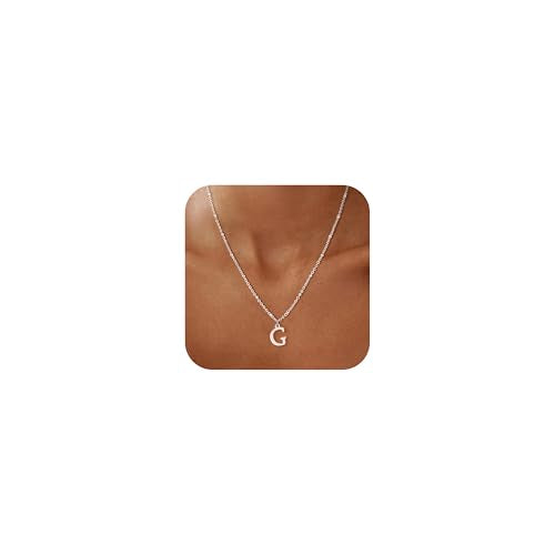 Initial Necklaces for Women - 14K Gold Silver Plated Letter Necklace Name Personalized Dainty Fashion Chain Non Tarnish Single Cute Pendant Necklace Charm Jewelry Gift for Women Her - color: Silver, style: G