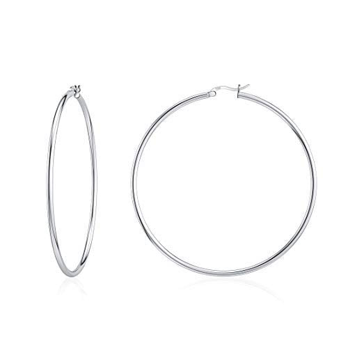 JIAYIQI Sterling Silver Hoop Earrings 18K White Gold Plated Silver Circle Endless Earrings Hoops Jewelry Lightweight Hoop Earring for Women Diameter 10,14,16,18,20,25,30,35,40,50,60mm - style: Silver-60mm