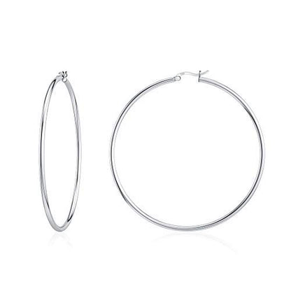 JIAYIQI Sterling Silver Hoop Earrings 18K White Gold Plated Silver Circle Endless Earrings Hoops Jewelry Lightweight Hoop Earring for Women Diameter 10,14,16,18,20,25,30,35,40,50,60mm - style: Silver-60mm