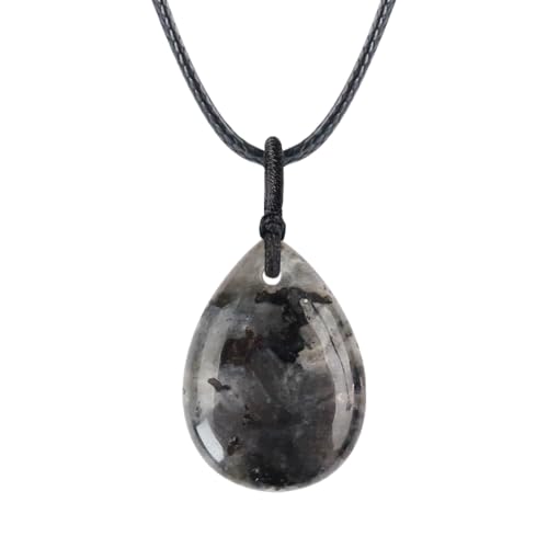 Teardrop Gemstone Necklaces for Women, Healing Crystal Pendant Necklace Birthstone Jewelry for Women - color: Black Spectrolite