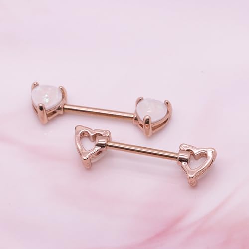 2PCS 14G Nipple Bars 316L Stainless Steel Nipple Barbell Ring Clear CZ Heart Nipple Rings Nipple Piercings Jewelry for Women - color: gold