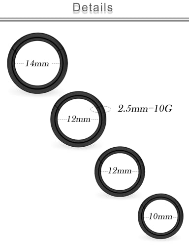 20G 18G 16G 14G 12G 10G Surgical Steel Hinged Clicker Segment Nose Rings Hoop Lip Rings Helix Cartilage Daith Tragus Sleeper Earrings Body Piercing for Women Men 6mm 8mm 10mm 12mm 14mm 16mm - color: Black-10G（2.5mm)-Inner Diameter: 10mm 12mm 14mm 16mm