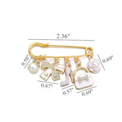 PHAETON 10PCS Elegant Retro Women Brooch Pin with Butterfly Bow, High-heel Shoes, Handbag, Flower, Pearl Pendant for Women Girls Gift