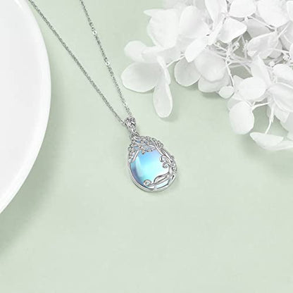 YAFEINI 925 Sterling Silver Moonstone Necklace Filigree Teardrop Pendant Necklace Jewelry for Women Girls - color: B-Tree of Life Moonstone Necklace