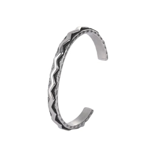 Navajo-Style Geometric Cuff Bracelet, Stainless Steel Western Southwestern Tribal Open Bangle for Men Women, Vintage Oxidized Statement Jewelry