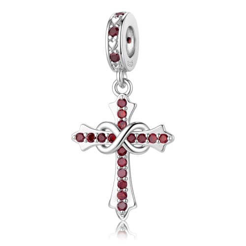 HappyStar 925 Sterling Silver Charms Infinity Design Birthstone Charms for Bracelets with 5A Cubic Zirconia Cross Necklace for Women Dangle Pendant Compatible Pandora Bracelets Happy Birthday Gifts - color: 1-January Birthstone Charms