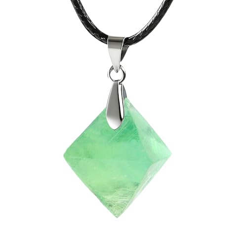 Natural Raw Crystal Necklace for Women Irregular Stone Necklaces Spiritual Gemstone Pendant with Adjustable Rope - color: B-Green Fluorite
