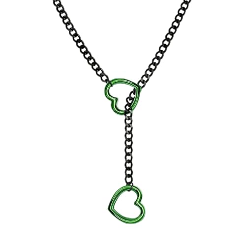 Choker Necklace for Women Gothic Goth Stainless Steel Slip Chain Chunky Long Drop Mens Punk Necklace Jewelry Gift - style: Green Heart